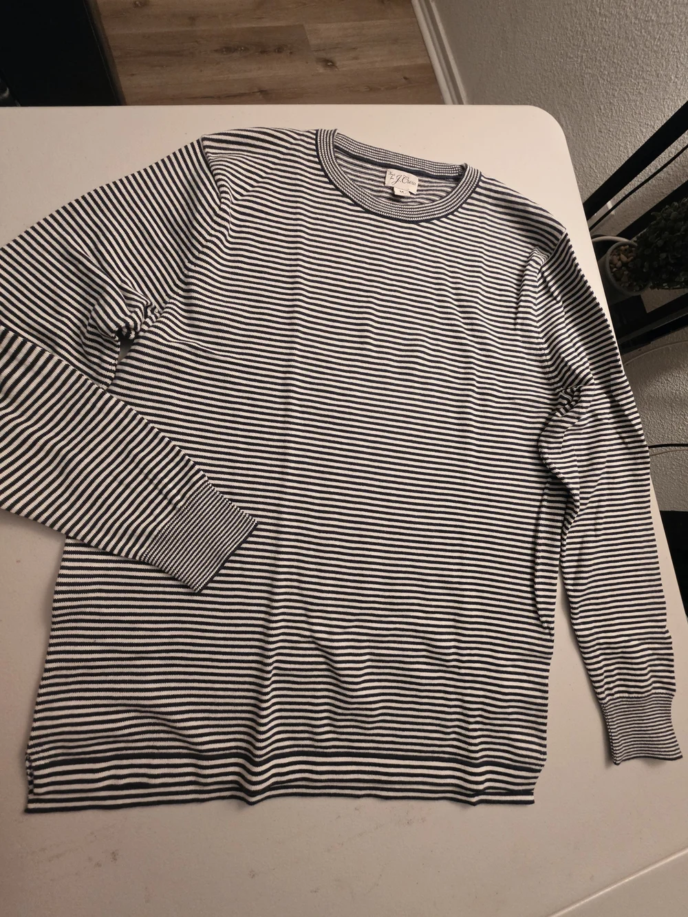 J. Crew Black and White Striped Crewneck Sweater